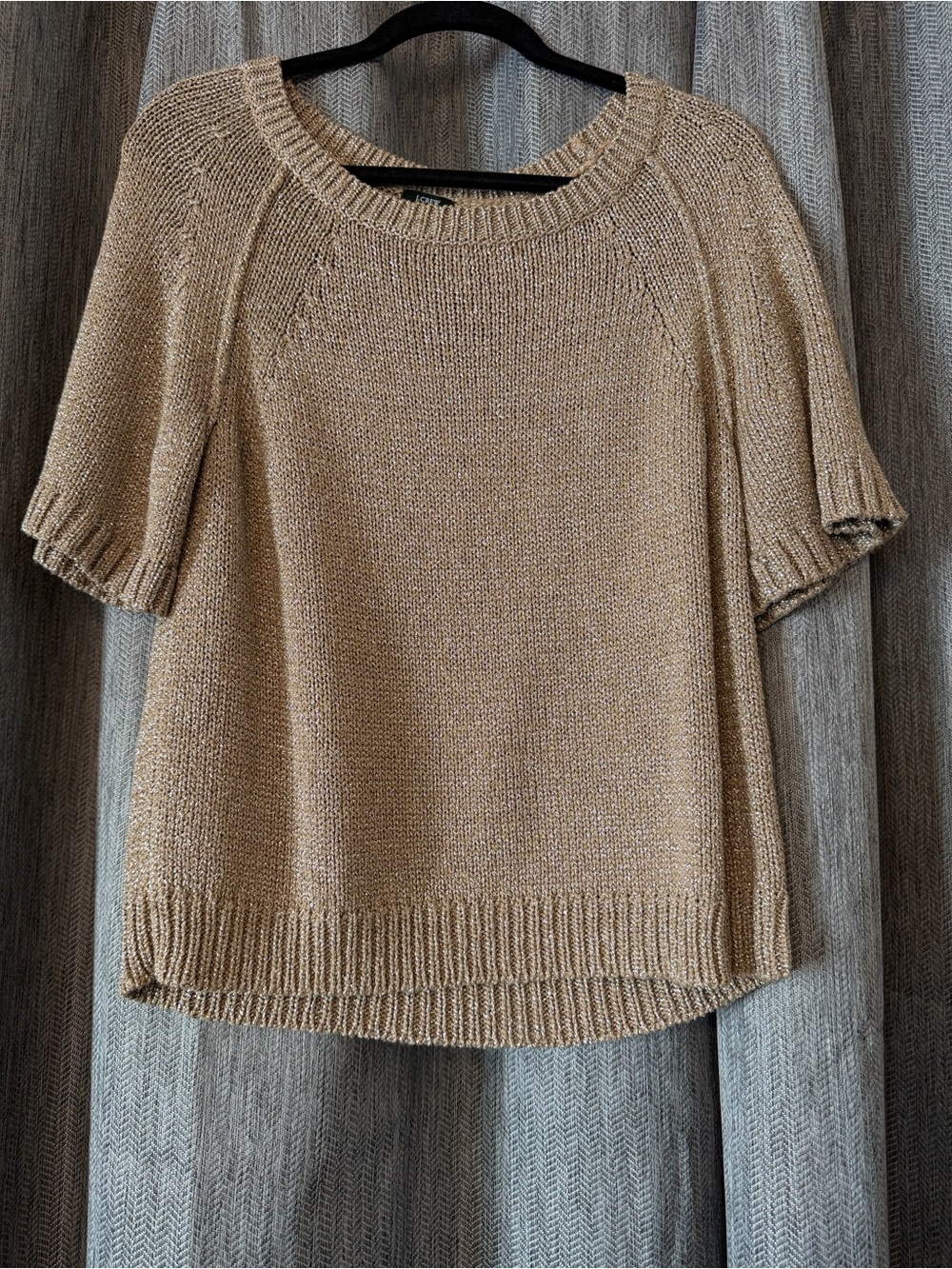 J. Crew Gold Sparkly Short-Sleeve Crewneck Knit Sweater